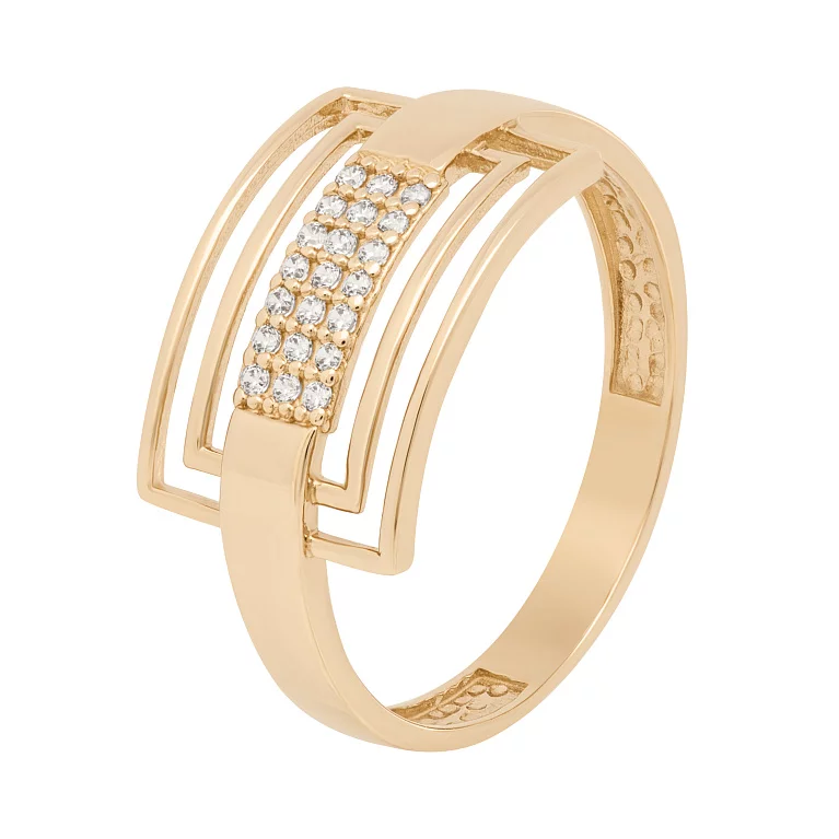 Кольцо из красного золота в геометричном стиле с фианитами. Артикул 116251: цена, отзывы, фото – купить в интернет-магазине AURUM