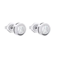 Сережки-гвоздики из серебра с фианитами - 1486353