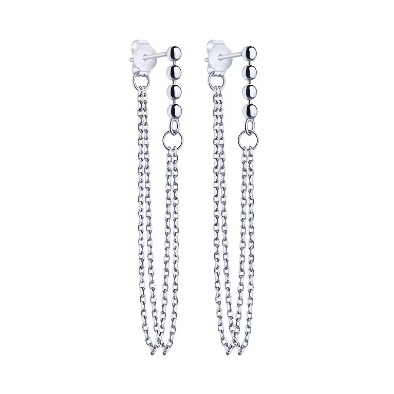 Сережки-гвоздики зі срібла з ланцюжком. Артикул 7518/СК2/1012: ціна, відгуки, фото – купити в інтернет-магазині AURUM