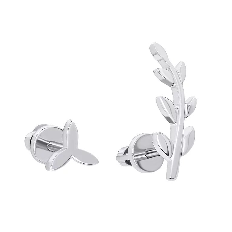 Срібні сережки-гвоздики  у формі гілочки. Артикул 7518/ВС-162/1р: ціна, відгуки, фото – купити в інтернет-магазині AURUM