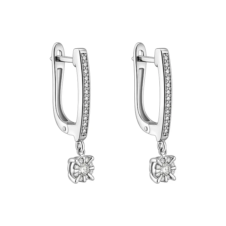 Сережки з білого золота з підвісом і розсипом діамантів - 2182594