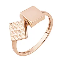 Кольцо "Квадрат" из красного золота с алмазной гранью - 2127588