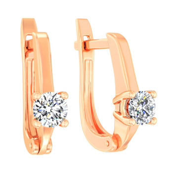 Сережки из красного золота с фианитом - 972849