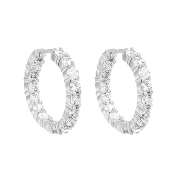 Сережки-кольца из белого золота с дорожкой фианитов - 1826072