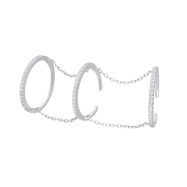 Фаланговое тройное серебряное кольцо с фианитами и родированием. Артикул 7501/К2Ф/1200: цена, отзывы, фото – купить в интернет-магазине AURUM