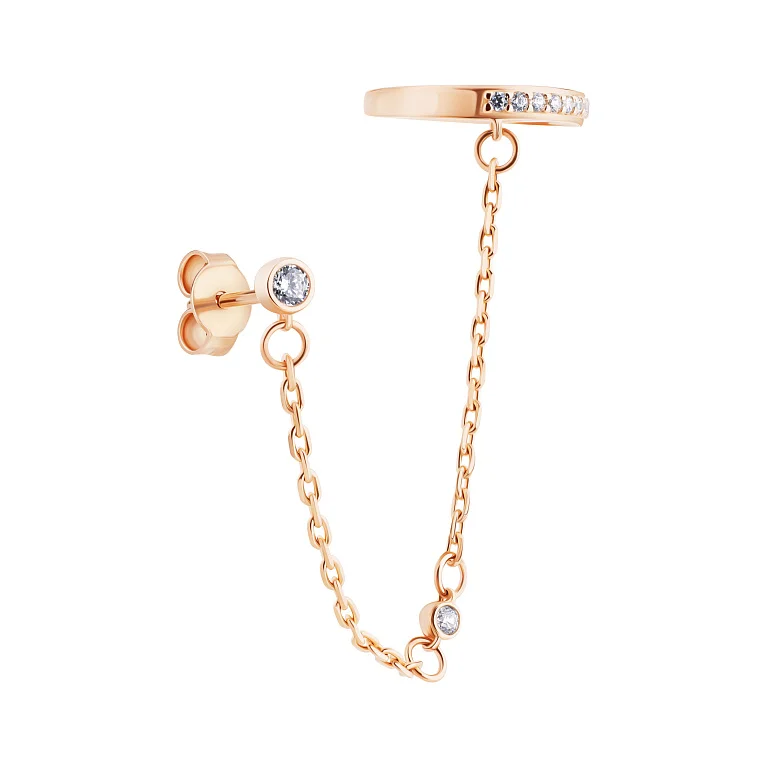Моносережка-гвоздик з кафою з червоного золота з фіанітами - 2147437