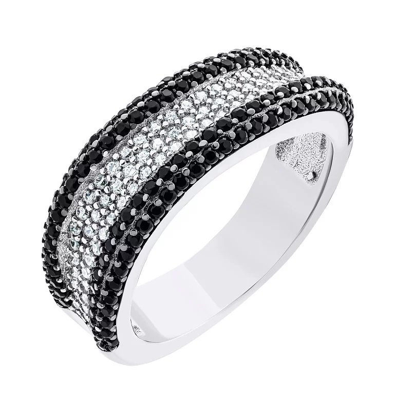 Серебряное кольцо с черно-белыми фианитами. Артикул 7501/FR19396/21: цена, отзывы, фото – купить в интернет-магазине AURUM