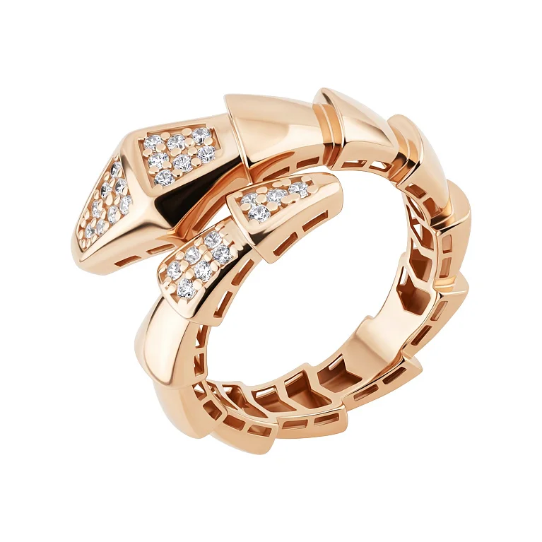 Незамкнутое кольцо "Змея" из красного золота с фианитами - 2149826