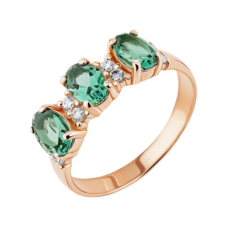 Каблучка з червоного золота з кварцом та фіанітами - 2180296