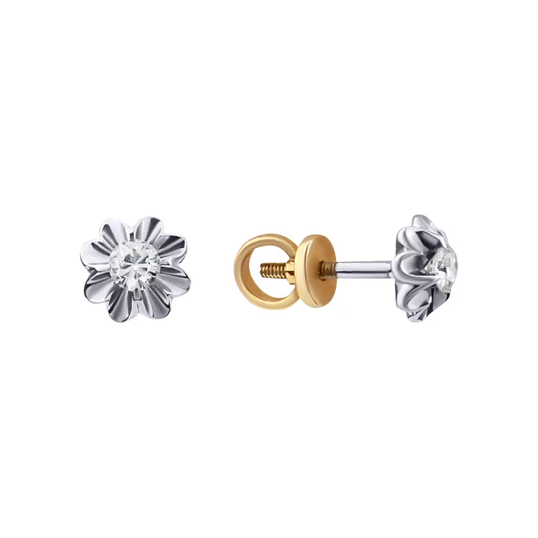 Сережки-гвоздики з діамантом з комбінованого золота. Артикул 880249-СП: ціна, відгуки, фото – купити в інтернет-магазині AURUM