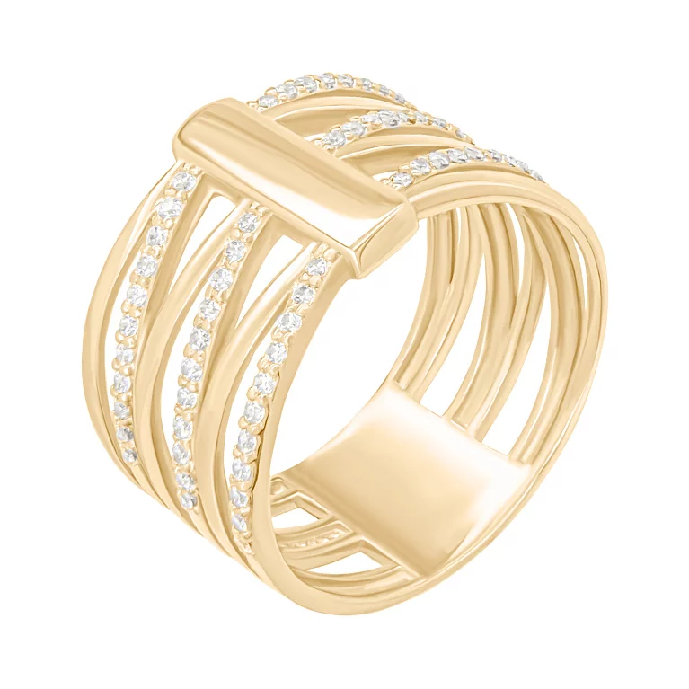 Широкое кольцо с дорожками фианитов из красного золота. Артикул 117211: цена, отзывы, фото – купить в интернет-магазине AURUM