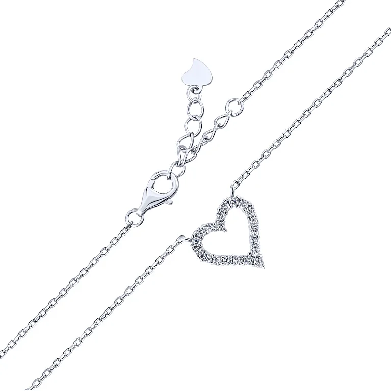 Серебряное колье "Сердце" с подвесом с фианитами плетение якорь  - 2187666