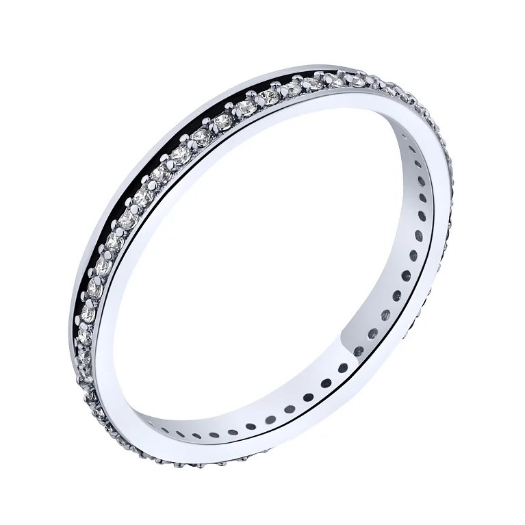 Срібна каблучка з доріжкою фіанітів та емаллю - 2159473