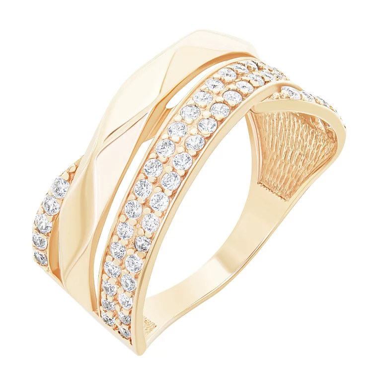 Тройное кольцо в красном золоте с фианитами. Артикул 110224001: цена, отзывы, фото – купить в интернет-магазине AURUM