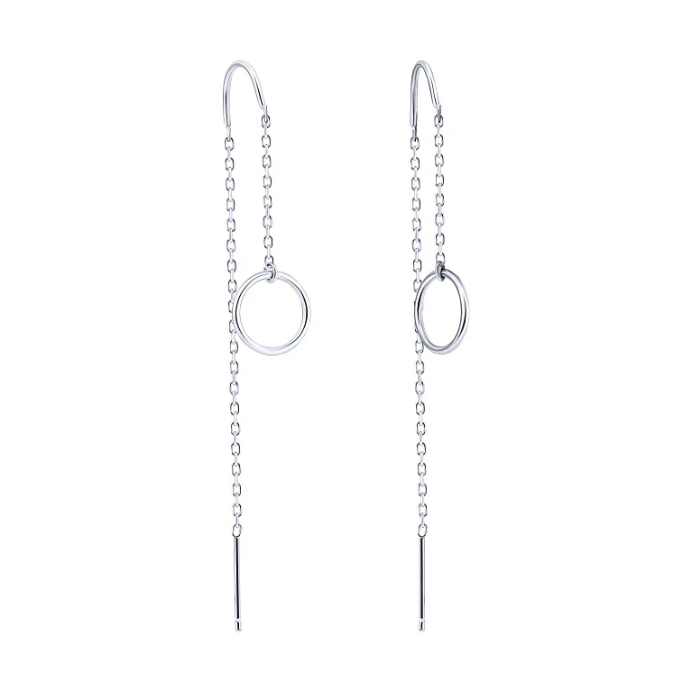 Срібні сережки-протяжки з підвісом "Коло" - 2182517