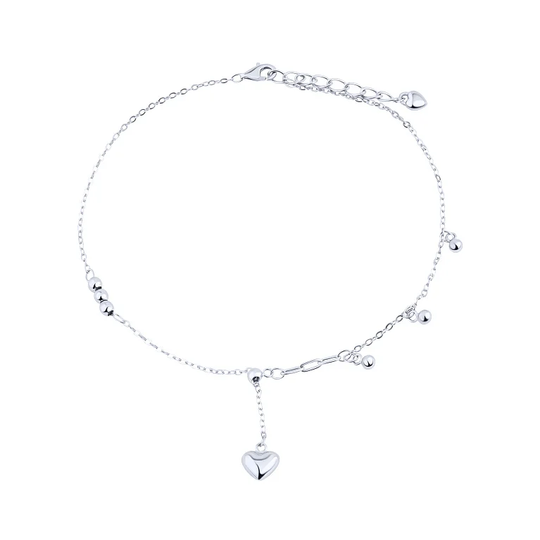 Браслет с подвесами "Сердце и шары" из серебра в якорном плетении - 2132276