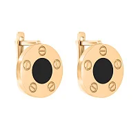 Серьги "Love" из красного золота с эмалью - 2129725