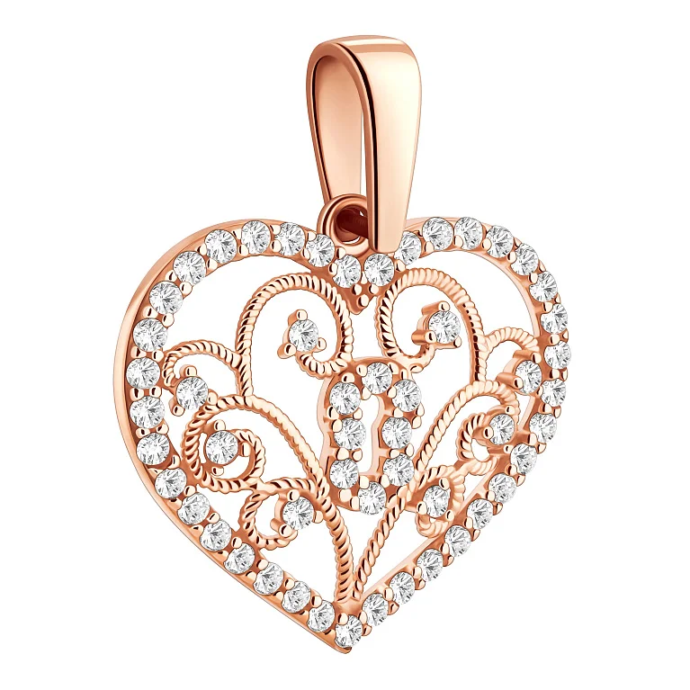 Підвіс "Серце" з червоного золота з фіанітами - 2200281