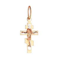Нательный крестик "Спаси и Сохрани" в комбинированном золоте - 970280
