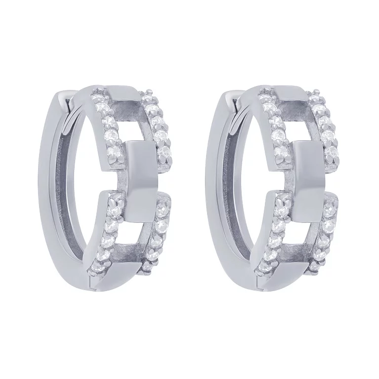 Срібні сережки-кільця "Ланки" з фіанітами. Артикул 7502/2425R: ціна, відгуки, фото – купити в інтернет-магазині AURUM