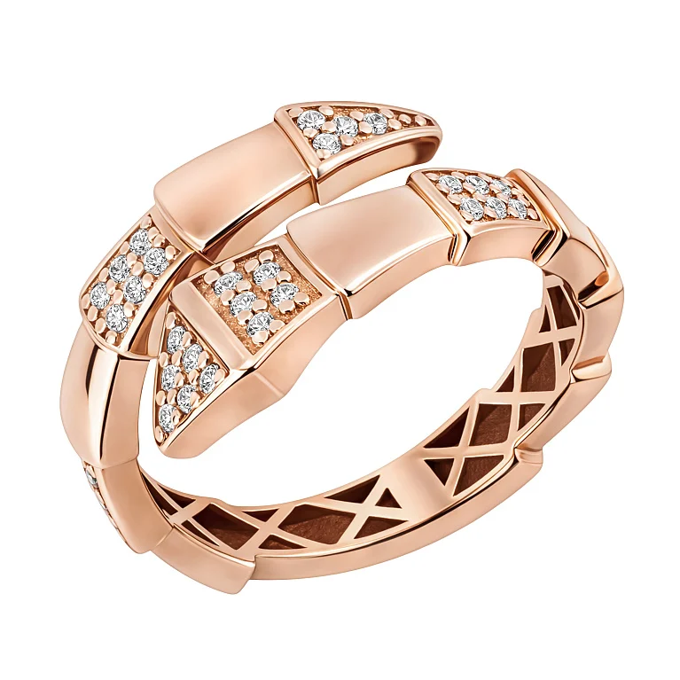 Каблучка з червоного золота "Змія" з розсипом фіанітів - 2142388