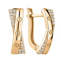 Серьги "Love" из красного золота с фианитами - 2183088