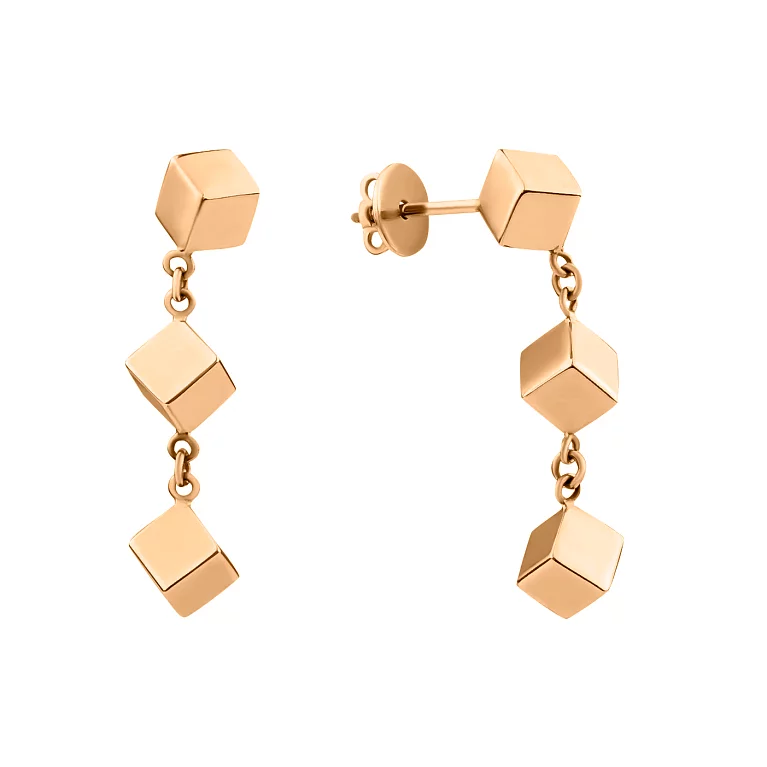 Золоті сережки-гвоздики з підвісами у вигляді кубиків. Артикул 580092: ціна, відгуки, фото – купити в інтернет-магазині AURUM