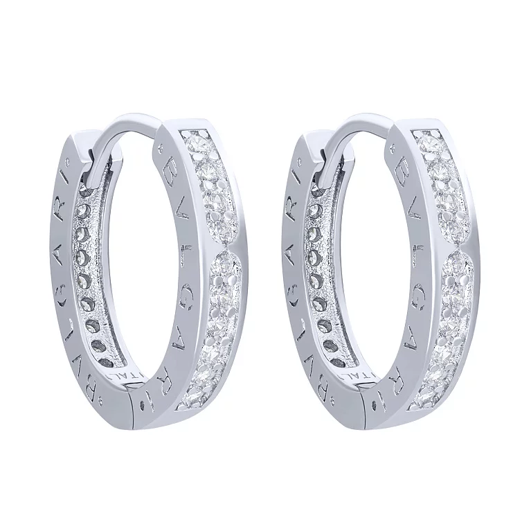Срібні сережки-кільця з доріжкою фіанітів. Артикул 7502/2130383: ціна, відгуки, фото – купити в інтернет-магазині AURUM