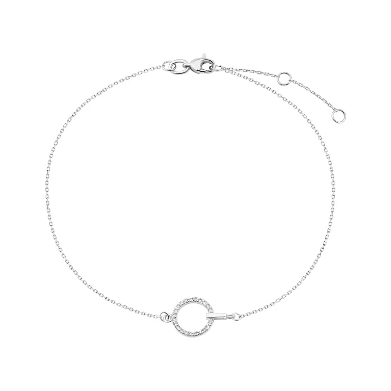 Браслет из белого золота "Круг" с дорожкой бриллиантов плетение якорь - 2147279
