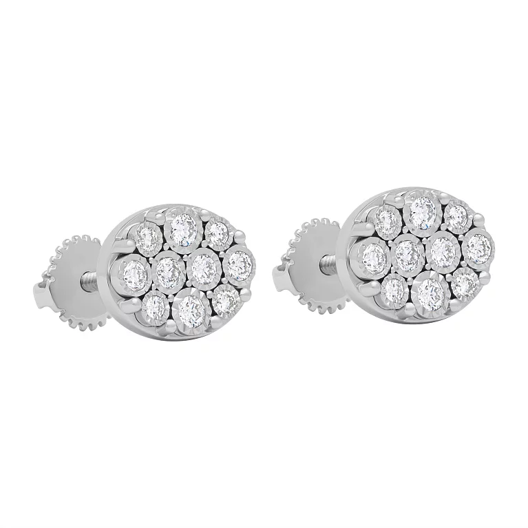 Овальні золоті сережки-гвоздики з діамантами. Артикул С341598020б: ціна, відгуки, фото – купити в інтернет-магазині AURUM