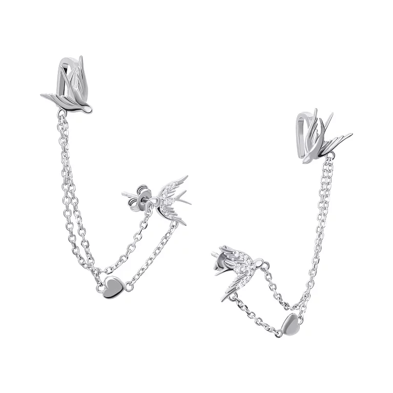 Сережки-гвоздики из серебра "Ласточки" с фианитом. Артикул 7518/С2Ф/2032: цена, отзывы, фото – купить в интернет-магазине AURUM