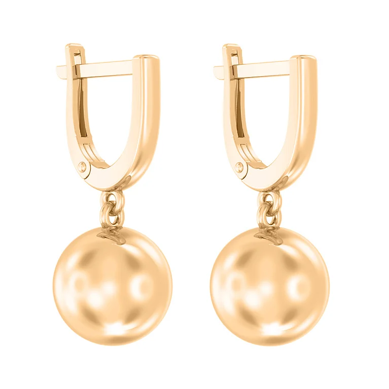 Сережки "Куля" у червоному золоті з підвісом - 2114808