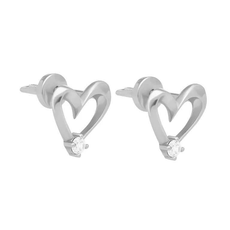 Сережки-гвоздики з білого золота "Серце" з фіанітом. Артикул 2110946102: ціна, відгуки, фото – купити в інтернет-магазині AURUM