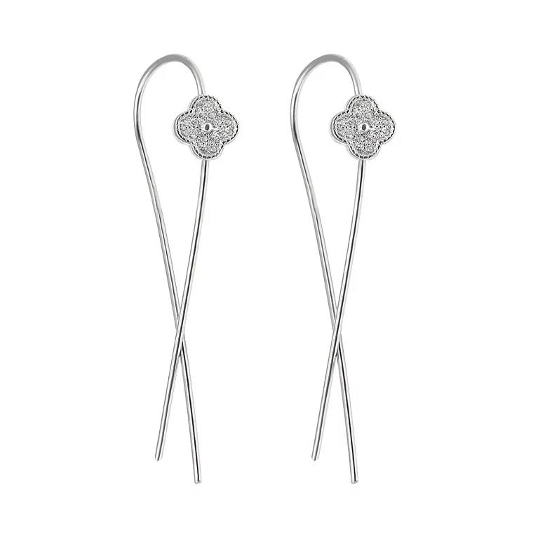 Срібні сережки-петлі Конюшина з фіанітами. Артикул 7502/С2Ф/1425: ціна, відгуки, фото – купити в інтернет-магазині AURUM