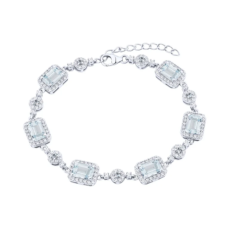 Срібний браслет з топазами та фіанітами плетіння фантазія - 2167179