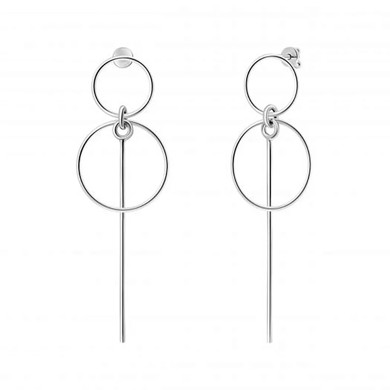 Срібні сережки-гвоздики Кільця з підвісами. Артикул 7518/25012/45: ціна, відгуки, фото – купити в інтернет-магазині AURUM
