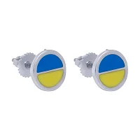 Срібні сережки-гвоздики "Прапор України" з емаллю - 1664219
