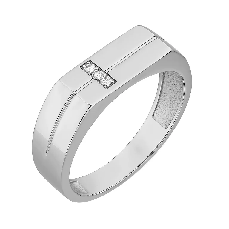 Перстень-печатка з білого золота з діамантами  - 2226193