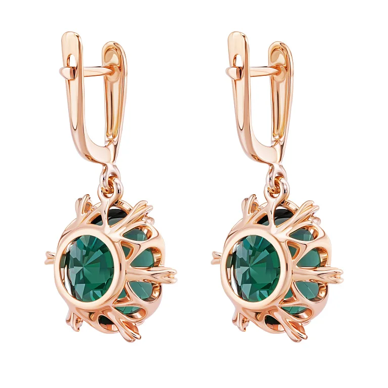 Серьги из красного золота с подвесом, кварцем и фианитами - 2086741