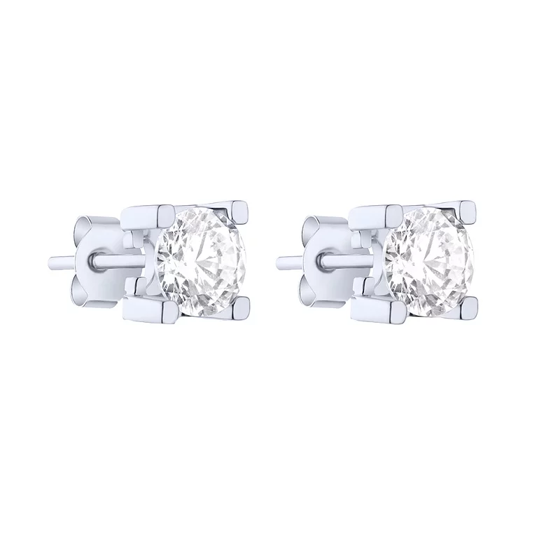 Серьги-гвоздики серебряные с фианитом. Артикул 7518/6387: цена, отзывы, фото – купить в интернет-магазине AURUM