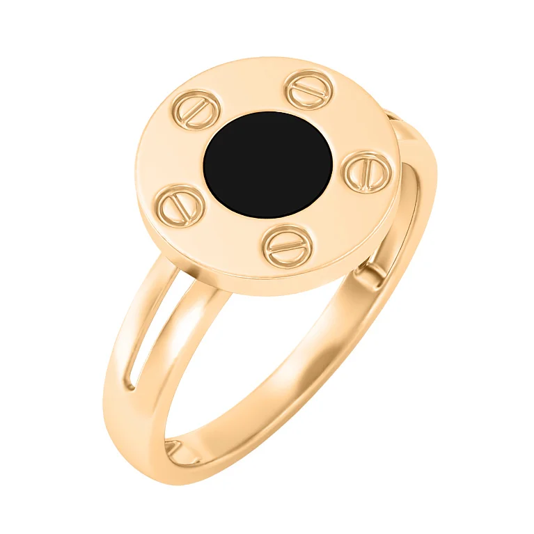 Каблучка "Love" із червоного золота з емаллю - 2134328