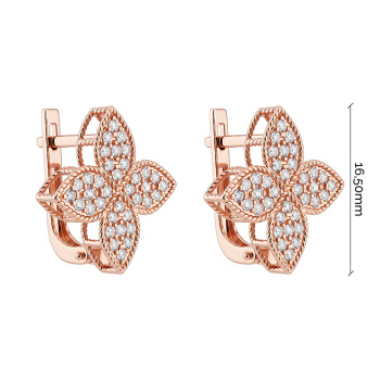 Серьги из красного золота "Цветок" с фианитами - 2182933