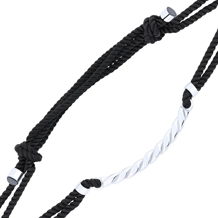 Подвійний шовковий браслет зі срібною вставкою "Переплетіння" - 2149196