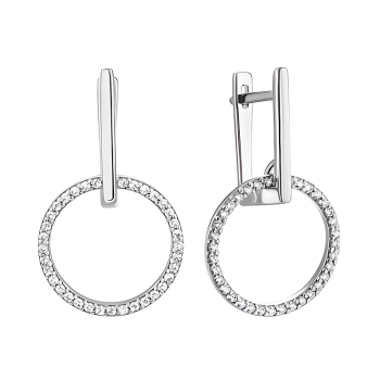 Серьги из серебра "Кольца" с дорожкой фианитов - 1542895