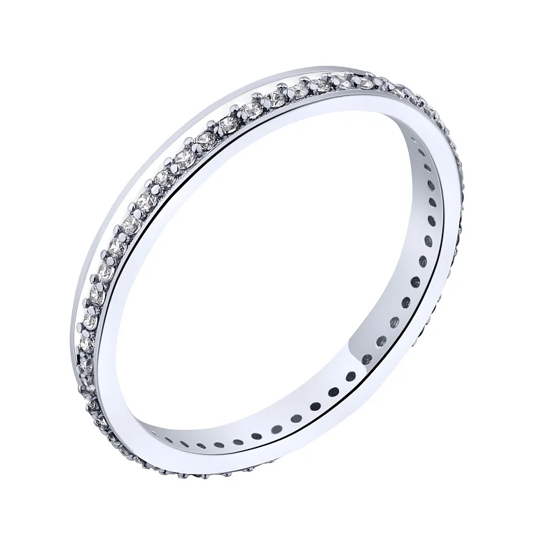 Срібна каблучка з емаллю та доріжкою фіанітів - 2159481