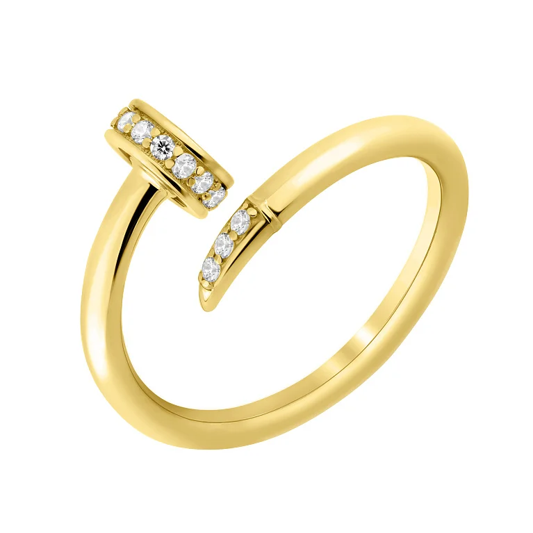 Незамкнутое кольцо "Гвоздь" из желтого золота с фианитами - 2187485
