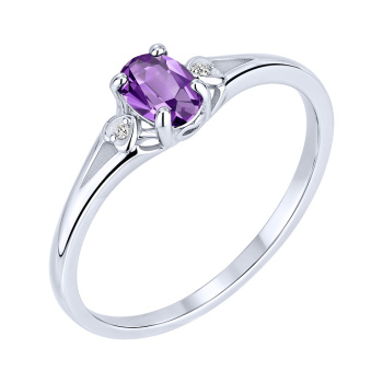 Кольцо из серебра с аметистом и фианитами - 2299295