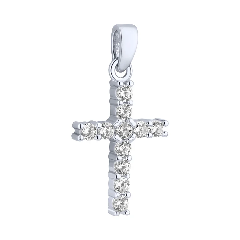 Хрестик декоративний у сріблі з фіанітами - 2159901