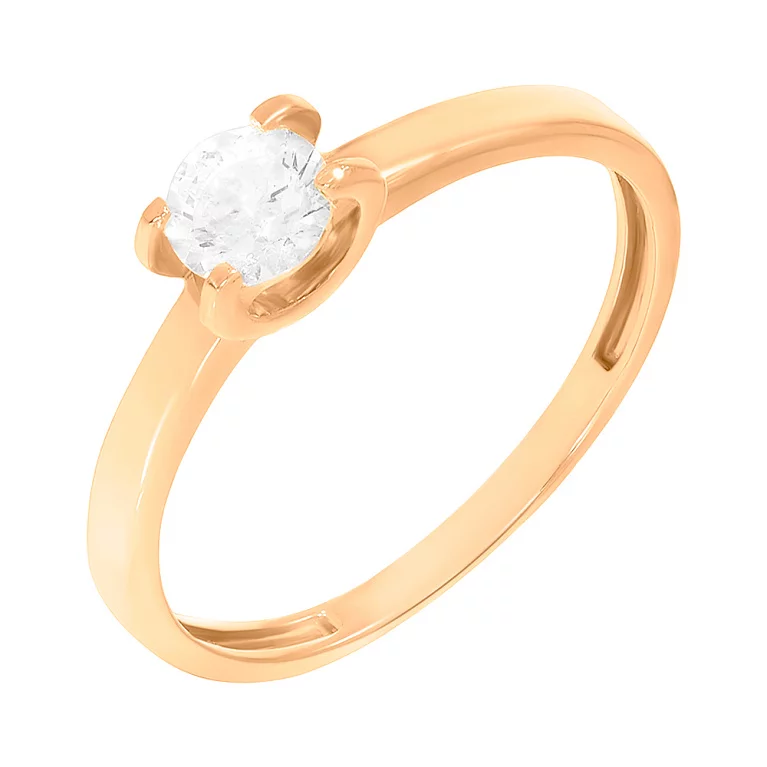 Классическое помолвочное кольцо из красного золота с фианитом. Артикул 112041: цена, отзывы, фото – купить в интернет-магазине AURUM
