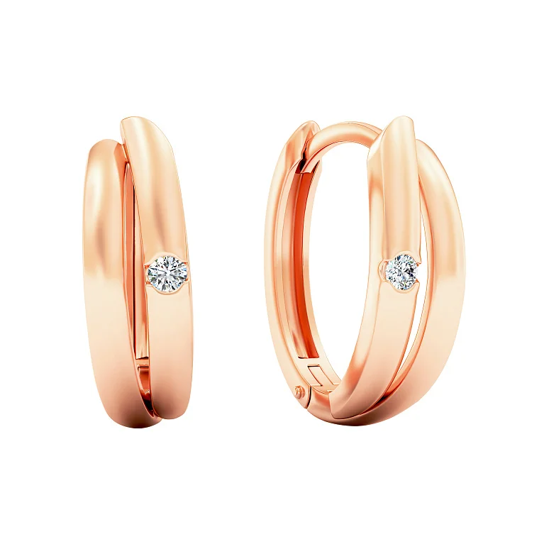 Серьги-кольца из красного золота с фианитом - 2118678